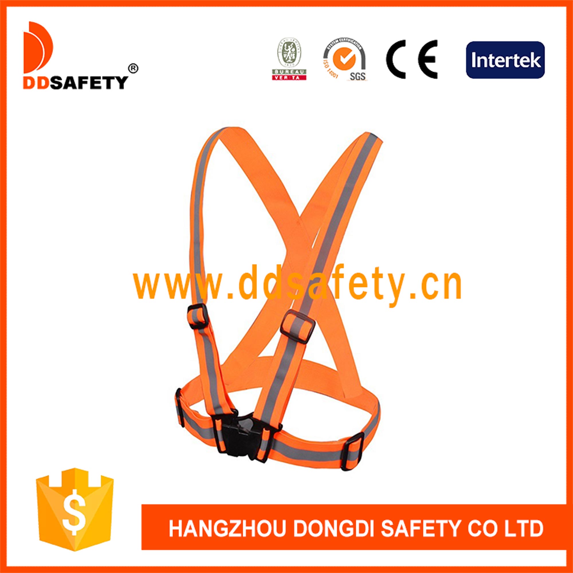 Cinturón de seguridad reflectante elástico de alta visibilidad naranja.